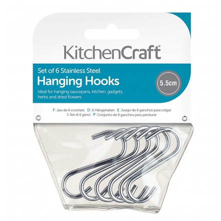 KitchenCraft Pack of Five 10cm Chrome Plated 'S' Hooks