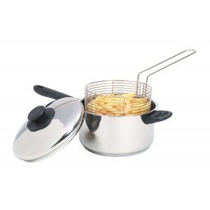KitchenCraft Chip Pan with Fryer Basket & Lid Stainless Steel 20cm