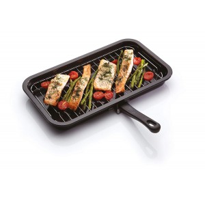 KitchenCraft Enamel Grill Pan with Detachable Handle 40 x 23cm Black