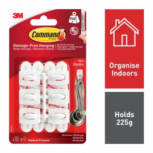 Command Mini Hook with Adhesive Strips White