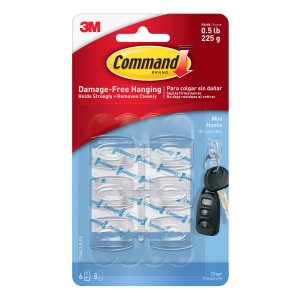 Command Mini Hook with Adhesive Strips Clear