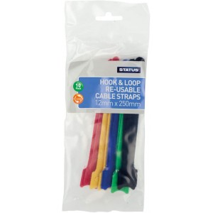 Status Hook & Loop Re-Useable Cable Straps Multi Colour 150mm